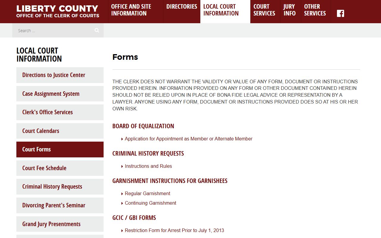 Liberty County Clerk of Courts forms for court records