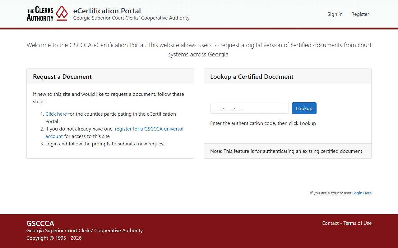 Liberty County Clerk of Courts eCertification records portal