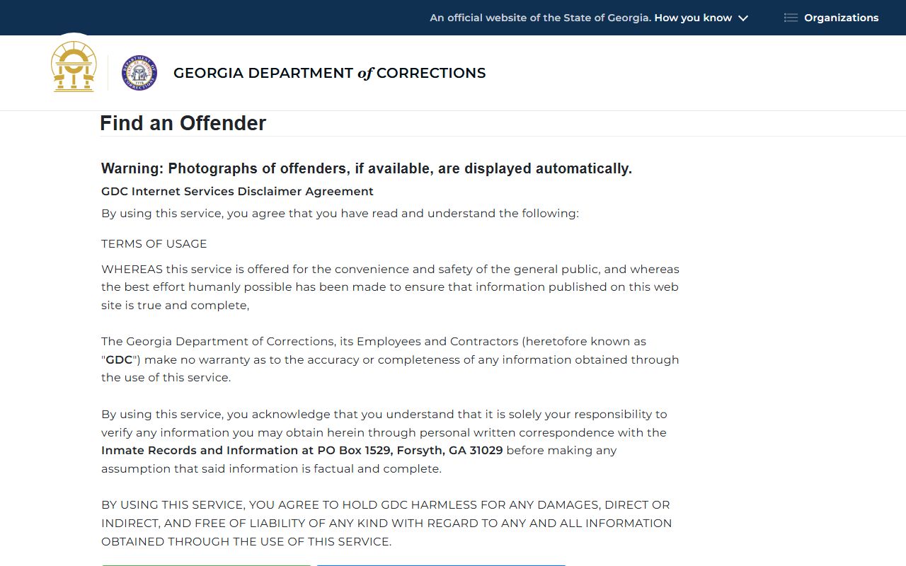 Liberty County arrest records Georgia Department of Corrections offender search form