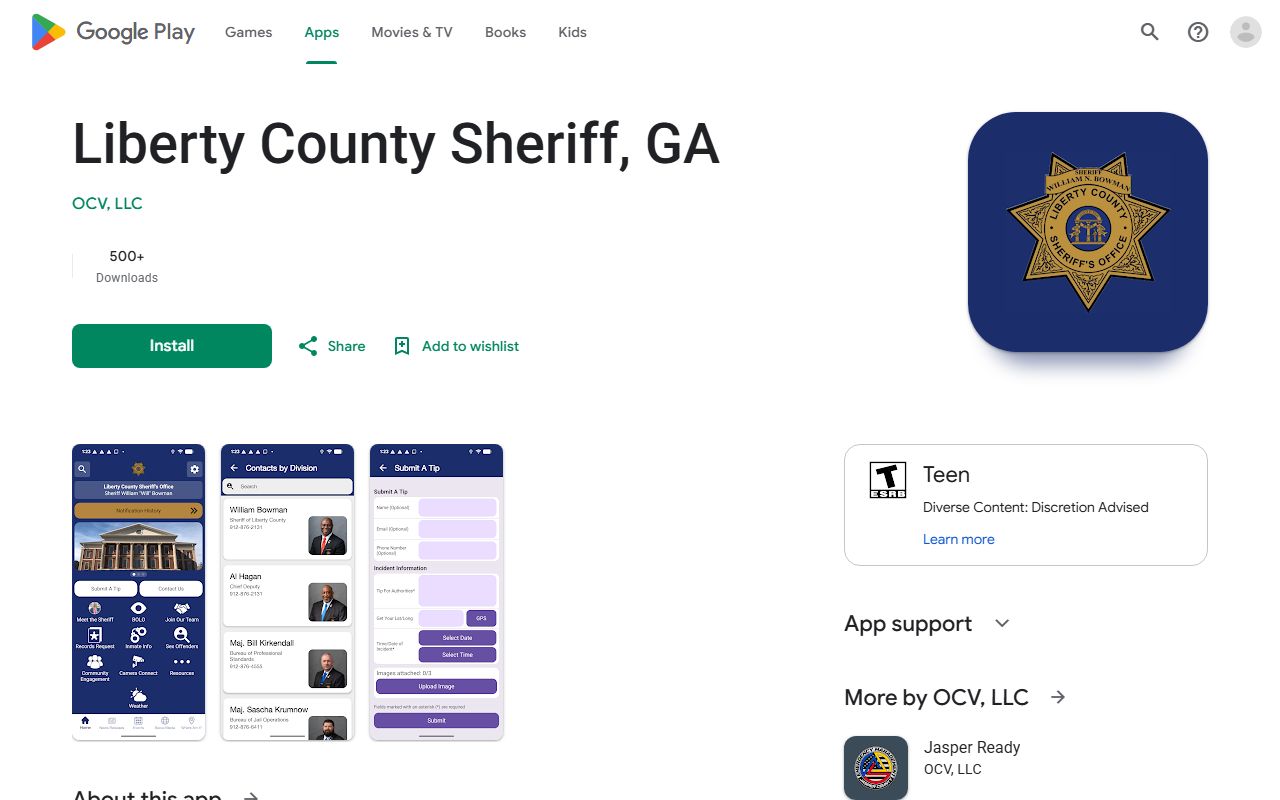 Liberty County inmate records Sheriff GA Android app listing