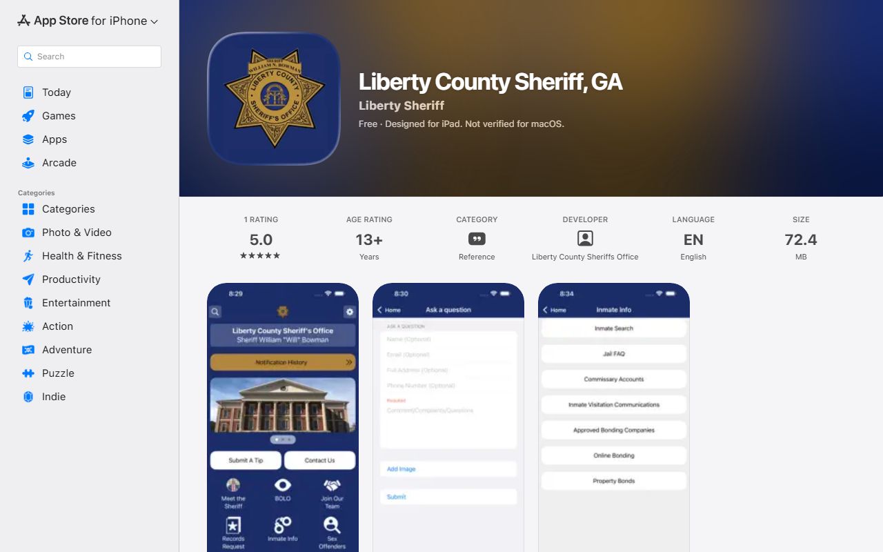 Liberty County inmate records Sheriff GA iOS app inmate feed listing