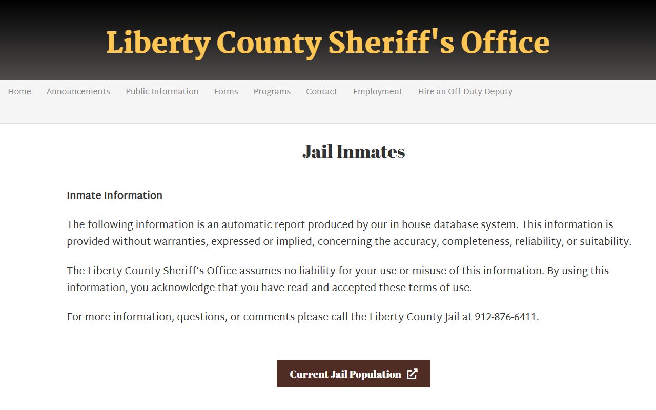 Liberty County inmate records Sheriff's inmate information page linking jail population