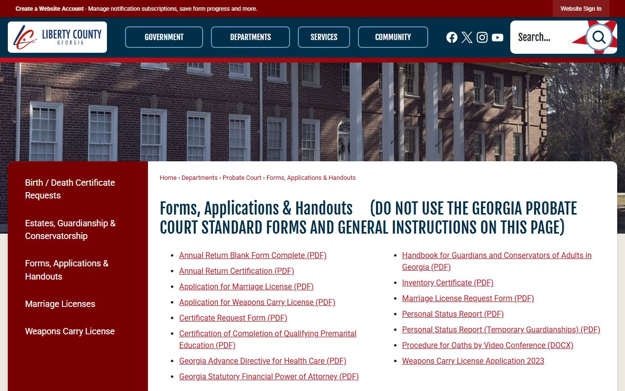 Liberty County probate records Probate Court forms page