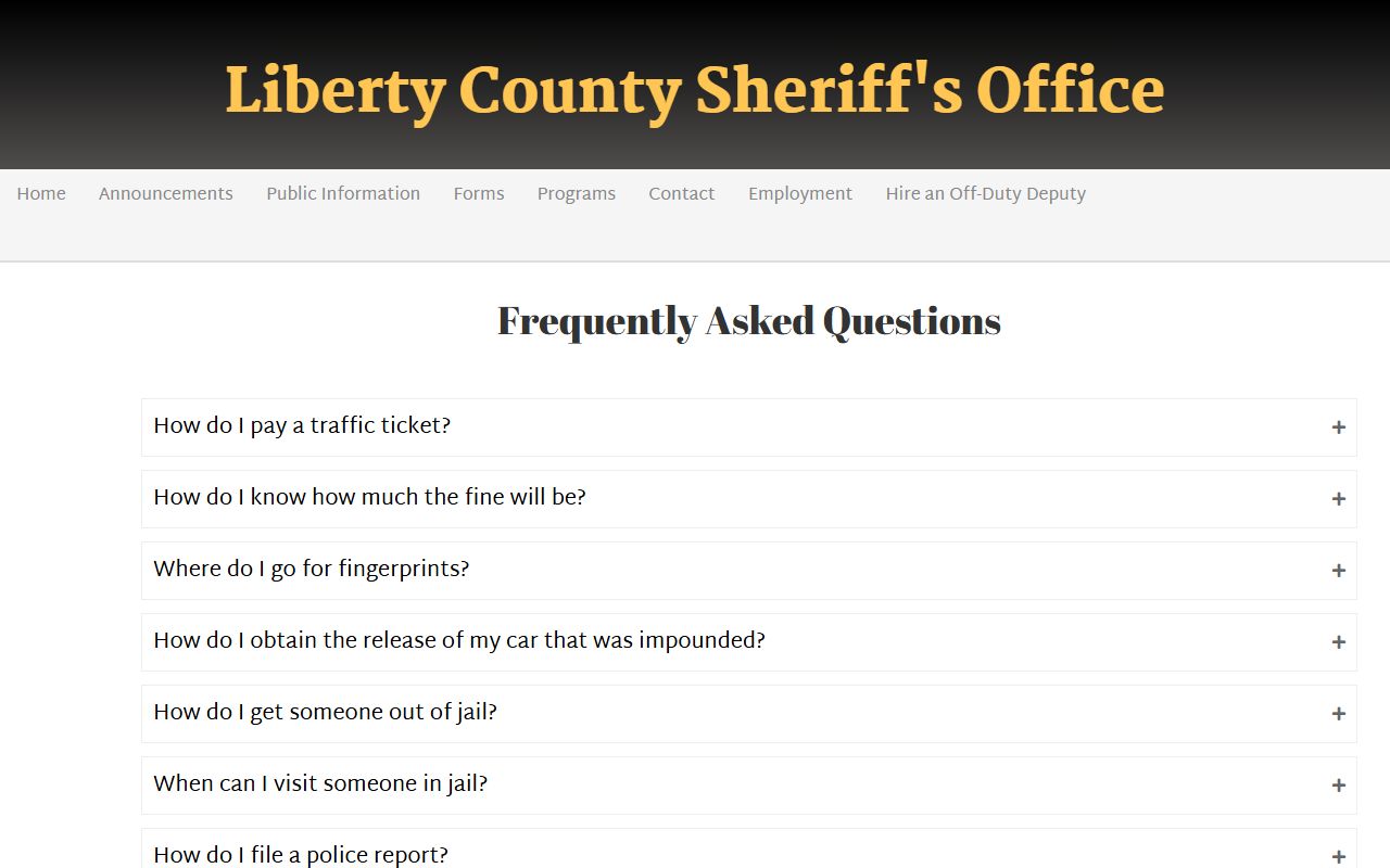 Liberty County warrant search Sheriff's FAQ explaining traffic failure-to-appear bench warrant risk
